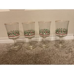 Vtg Arby's 1985 Holly & Berry Christmas Goblet Set (4)